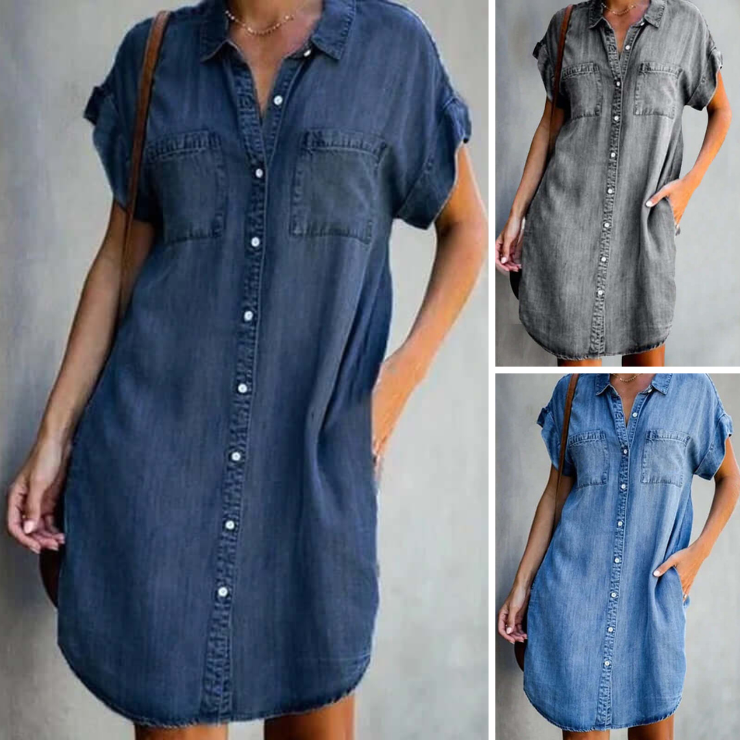 Lena™ - Avslappnad Denim-klänning