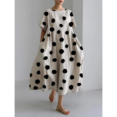 LUNA – Polka Dot Avslappnad Klänning