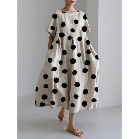LUNA – Polka Dot Avslappnad Klänning