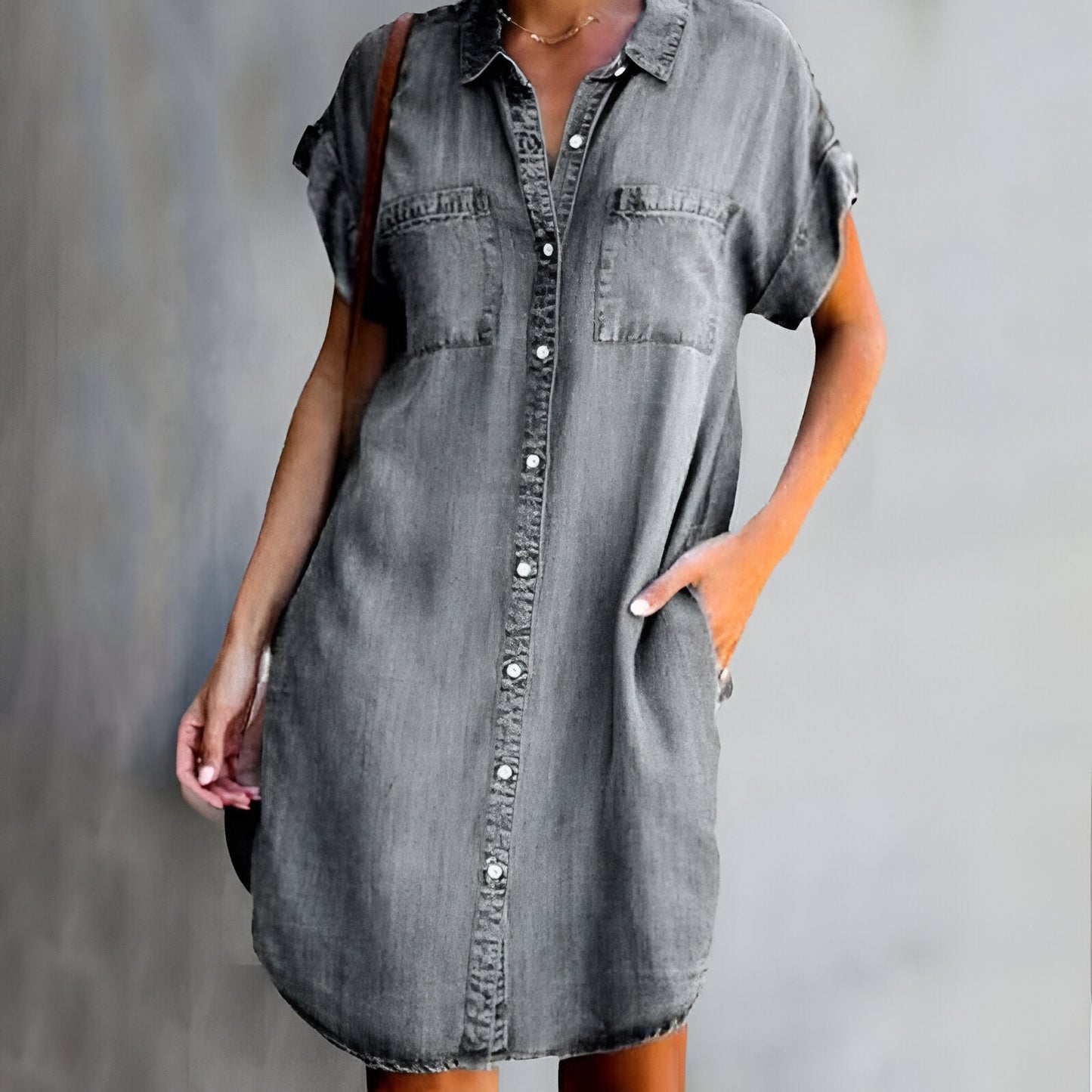 Lena™ - Avslappnad Denim-klänning